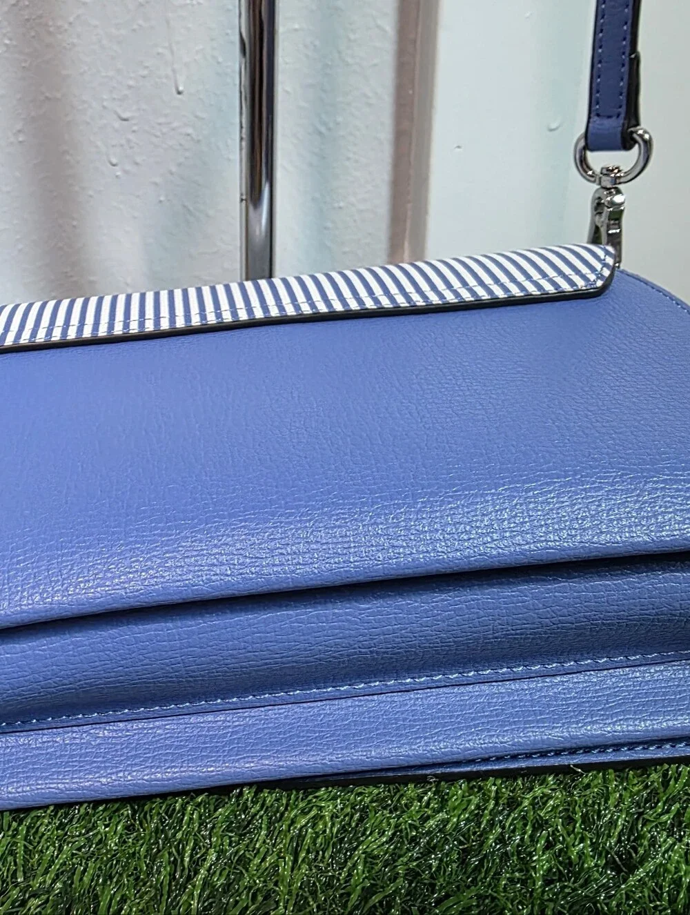 ​Karl Lagerfeld Paris Striped Crossbody Bag - Blue & White Accordion Wallet